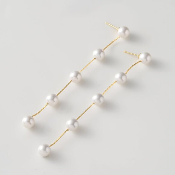 Gold Plated Pearl Drop Earrings Dangle Bridal Prom Jewelry for Women - Picture 7 of 9